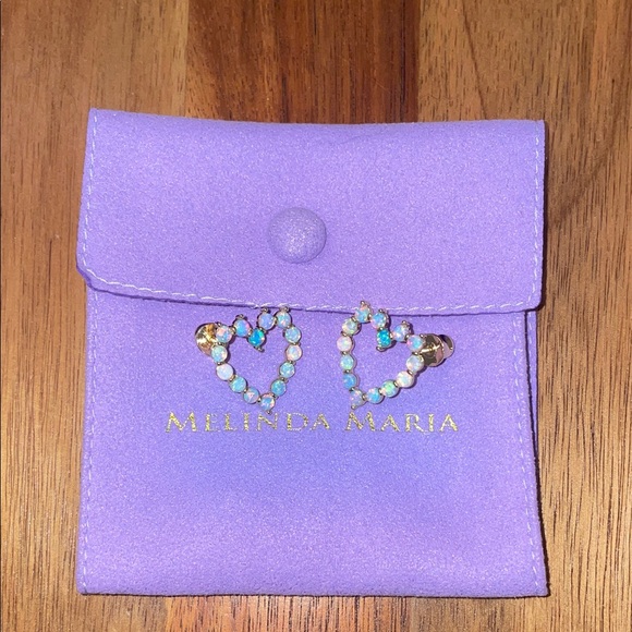 Melinda Maria Heart Earrings with Blue Opal and Gold - Picture 1 of 4